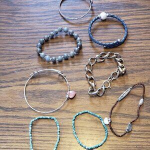 Lot of 8 Womans Vintage Metal Beaded Chain and Loop Charm Bracelets